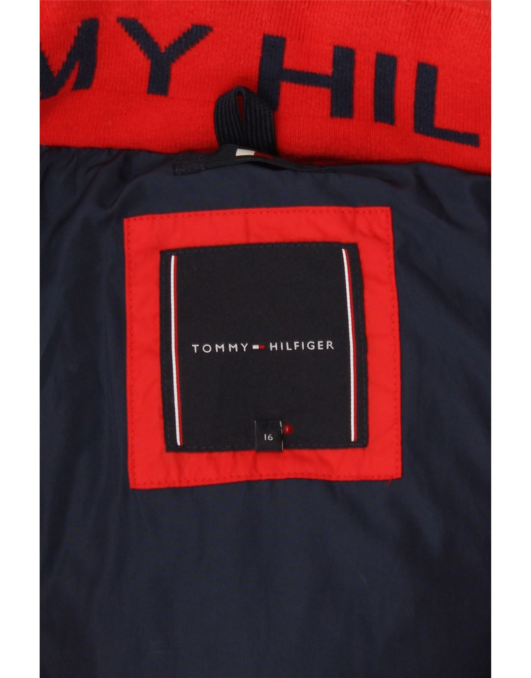 Μπουφάν Tommy Hilfiger Boys με κουκούλα με επένδυση 15-16 ετών κόκκινο πολυεστέρα