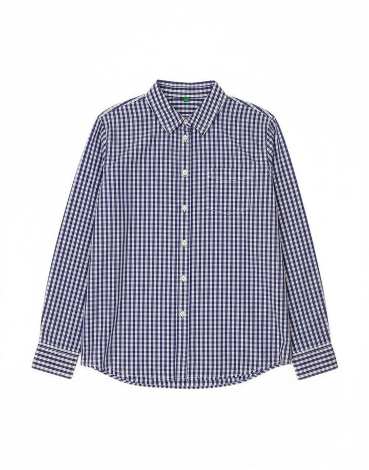 Γυναικείο πουκάμισο Benetton UK 16 Large Blue Gingham Cotton