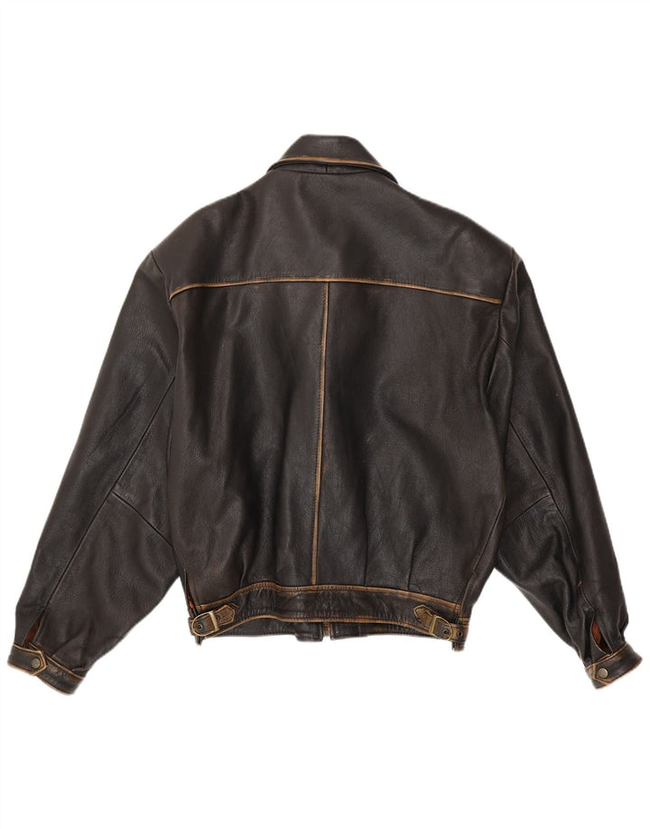 Vintage Ανδρικό Loose Fit Bomber Δερμάτινο Μπουφάν UK 38 Medium Black Leather