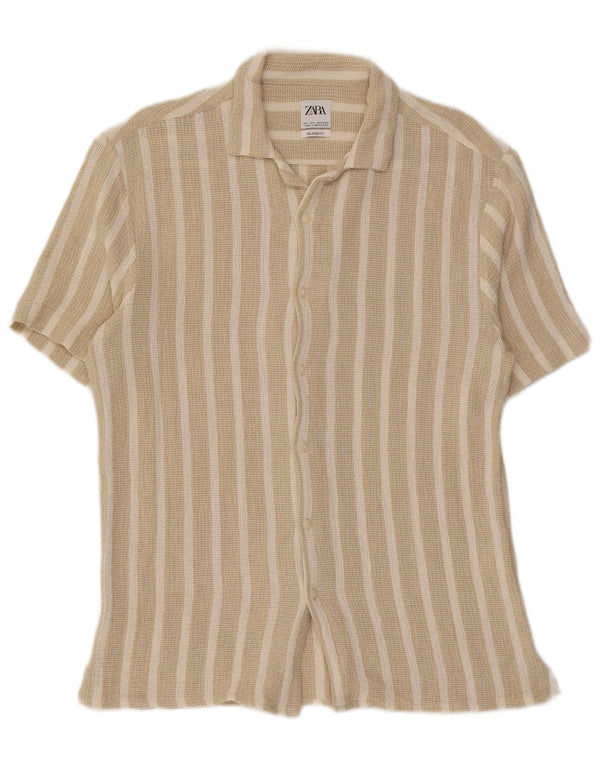 Ανδρικό κοντομάνικο Zara πουκάμισο Relaxed Fit Large Beige ριγέ