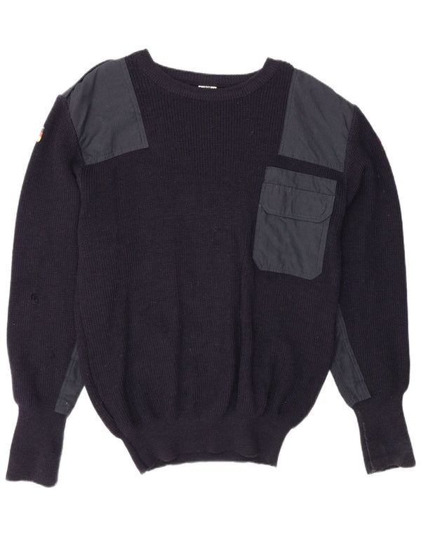 Vintage Mens Military Boat Neck Jumper Sweater IT 52 Large Navy Blue