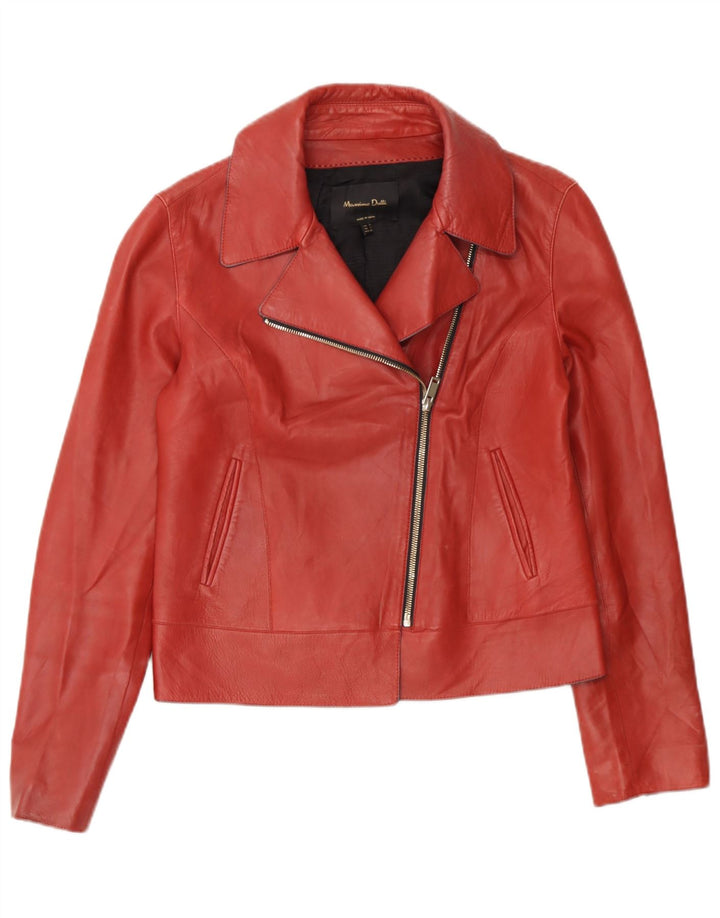 Massimo Dutti Ανδρικό Δερμάτινο Biker Jacket UK 36 Small Red Leather