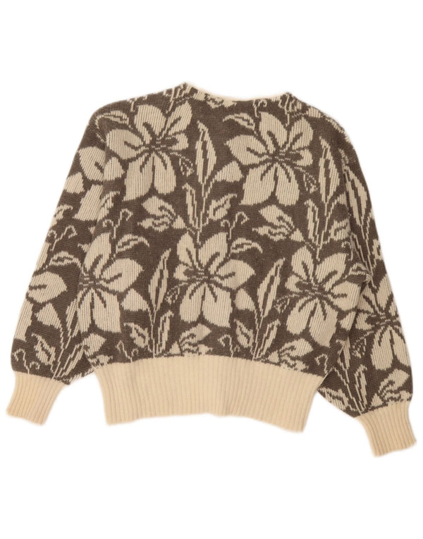 Vintage Womens Crop Cardigan Sweater UK 16 Large Beige Floral