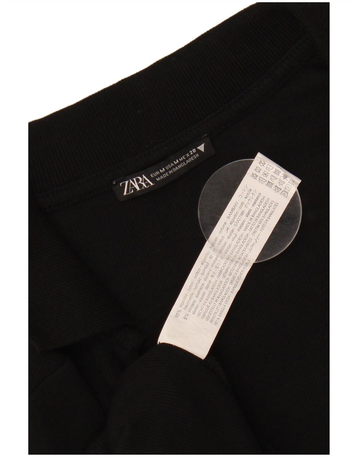 Γυναικείο μακρυμάνικο φόρεμα πόλο ZARA UK 12 μεσαίο μαύρο βαμβακερό