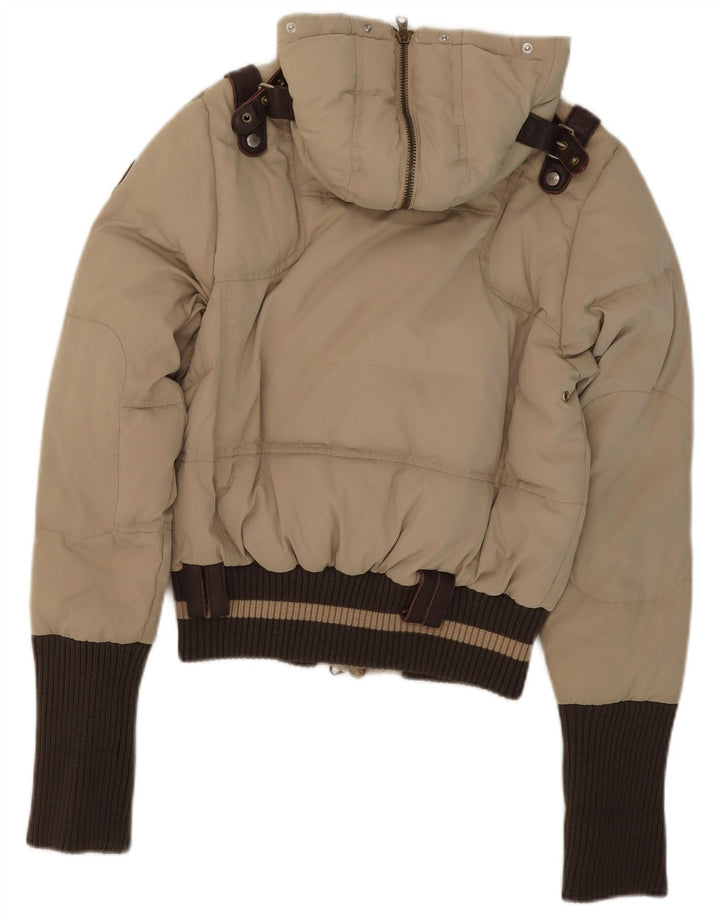 Frankie Morello Γυναικείο μπουφάν με κουκούλα IT 42 Small Beige Polyester
