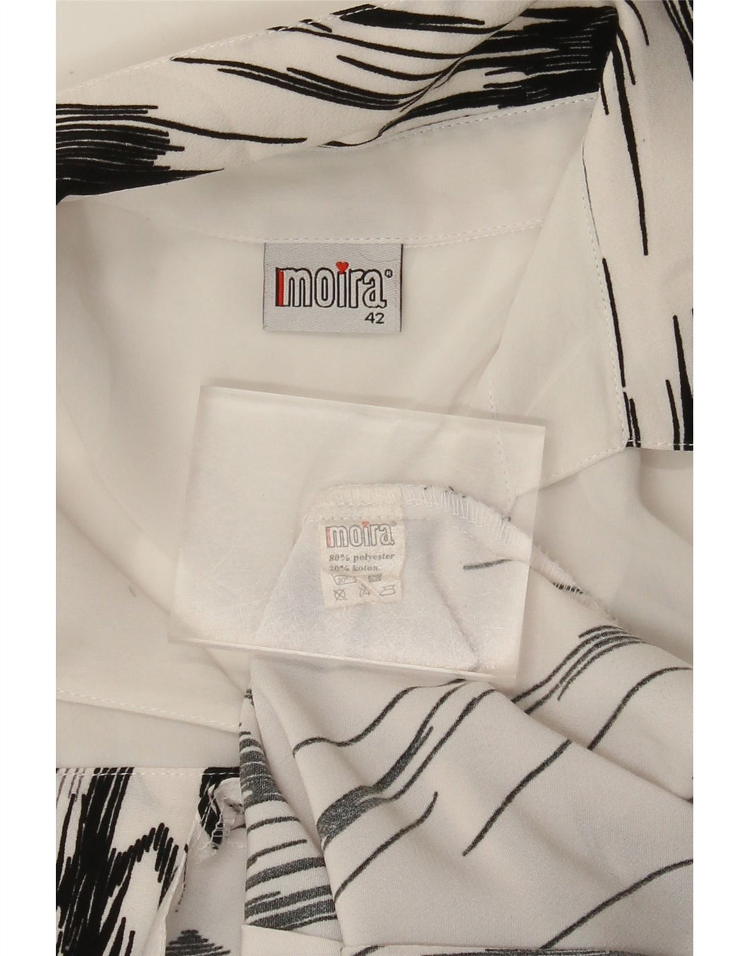 Vintage γυναικείο πουκάμισο 3/4 μανίκι μπλούζα IT 42 μεσαίο λευκό ριγέ πολυεστέρα