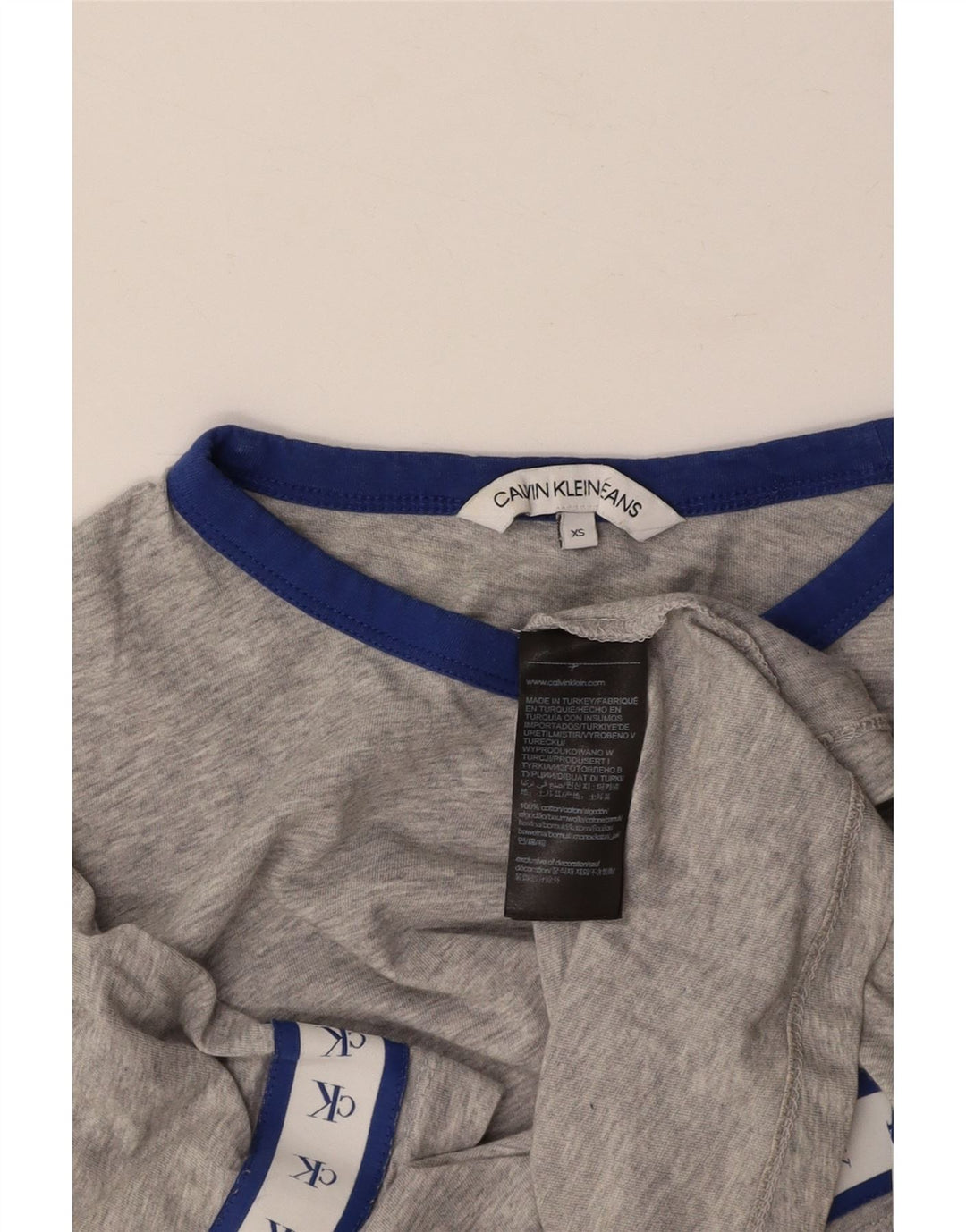 CALVIN KLEIN Γυναικείο Crop Graphic T-shirt Top UK 6 XS Γκρι βαμβακερό