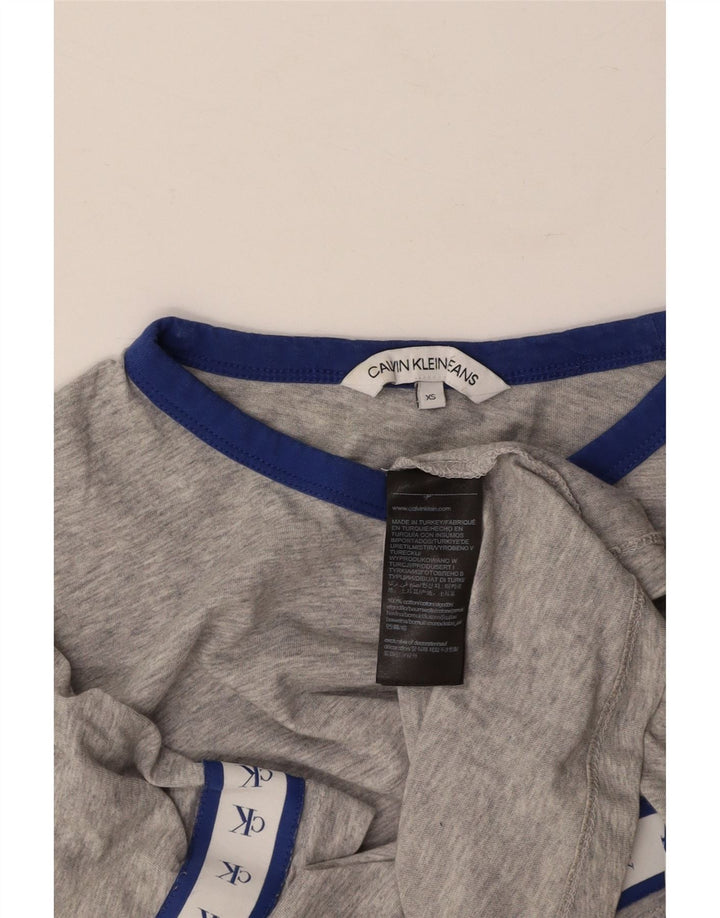 CALVIN KLEIN Γυναικείο Crop Graphic T-shirt Top UK 6 XS Γκρι βαμβακερό