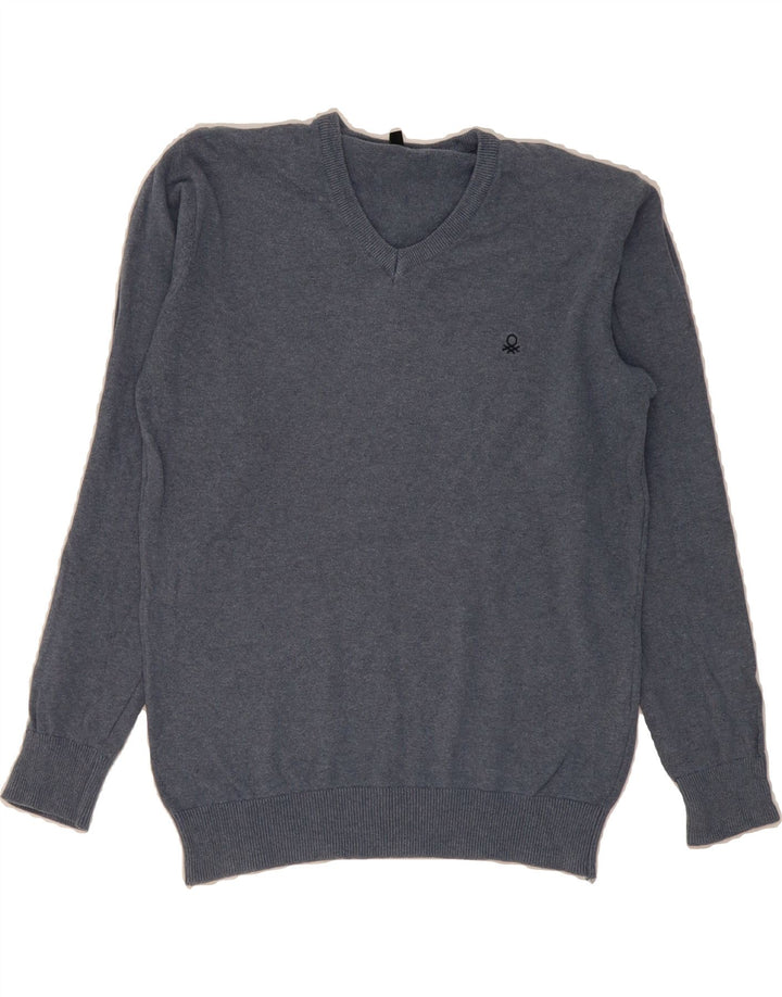 BENETTON Mens V-Neck Jumper Sweater Large Blue Cotton Vintage Benetton and Second-Hand Benetton from Messina Hembry 