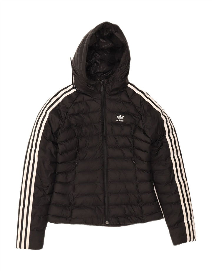 ADIDAS Womens Hooded Padded Jacket UK 8 Small Black Nylon