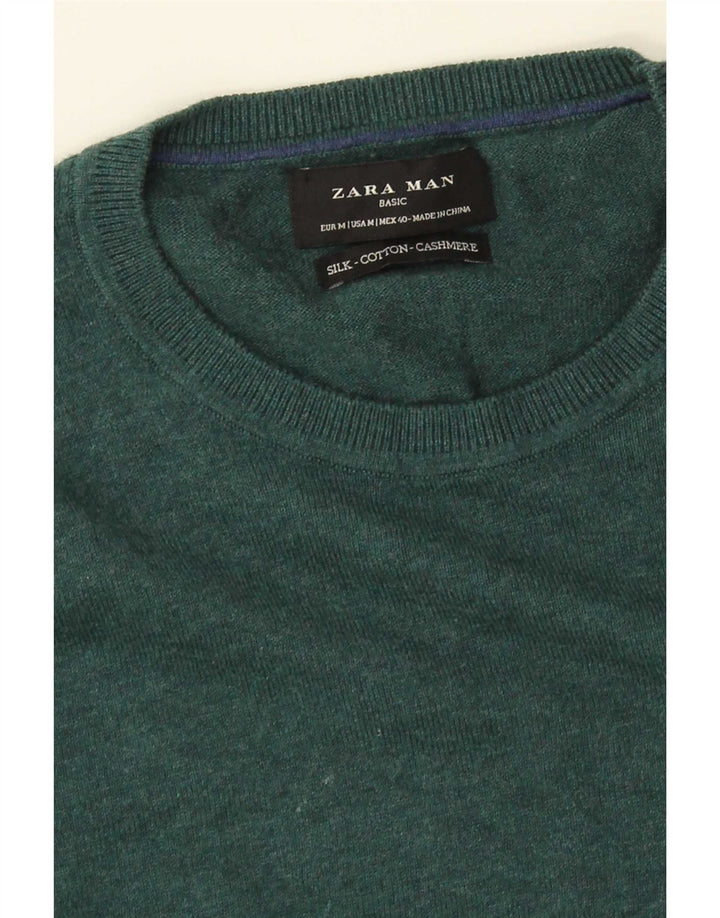 Ανδρικό πουλόβερ Zara με λαιμόκοψη μεσαίου πράσινου μετάξι
