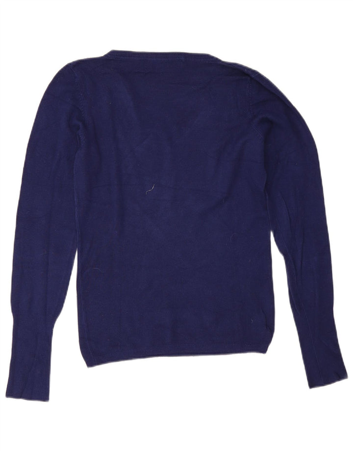 Γυναικείο πουλόβερ Zara με V λαιμόκοψη UK 12 Medium Navy Blue Rayon