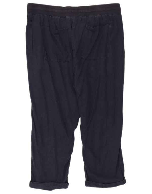 M&Co Γυναικείο Cropped Παντελόνι UK 18 XL W38 L24 Navy Blue Λινά