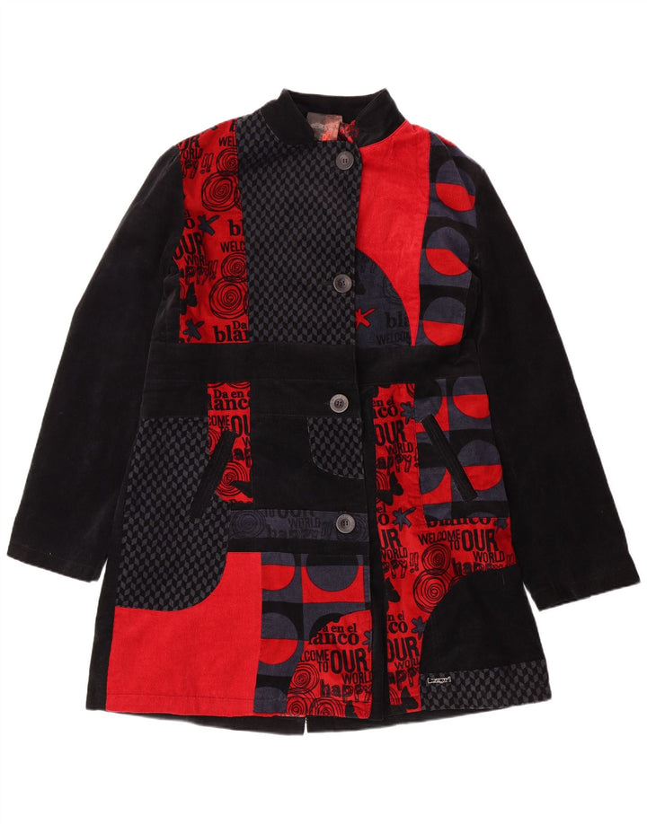 DESIGUAL Womens Abstract Pattern Overcoat EU 46 XL Black Viscose