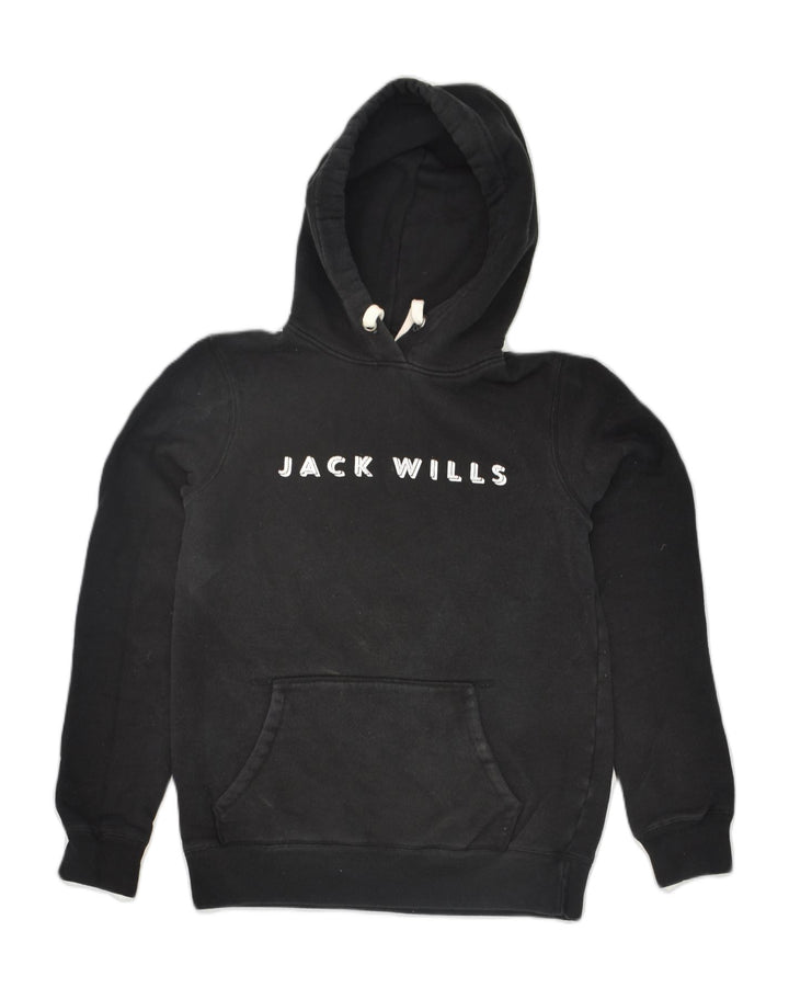 JACK WILLS Womens Graphic Hoodie Jumper UK 6 XS Black Cotton | Vintage Jack Wills | Thrift | Second-Hand Jack Wills | Used Clothing | Messina Hembry 