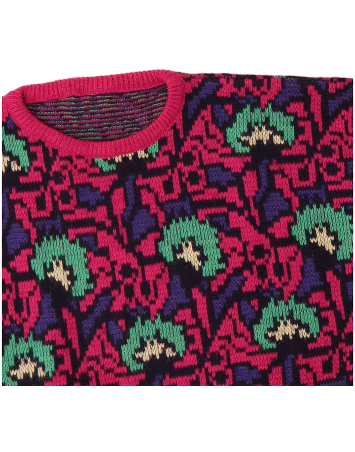 Γυναικείο πουλόβερ Vintage Abstract Pattern Crew Neck Jumper UK 16 Large Pink