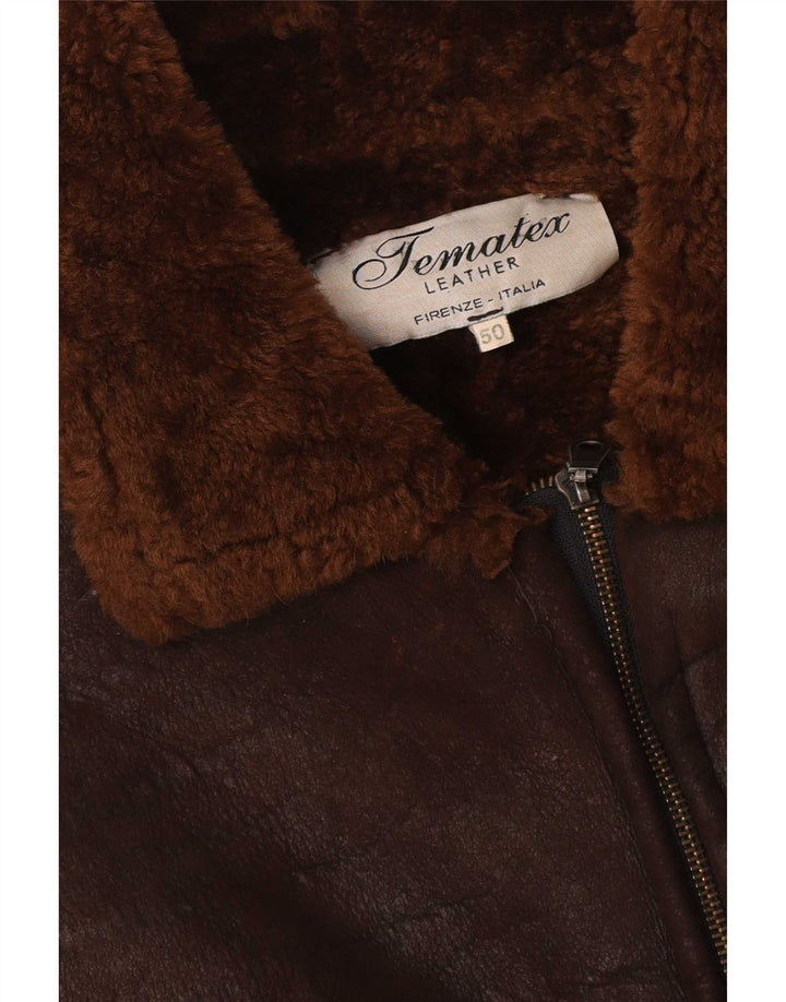 Vintage Ανδρικό Shearling Jacket IT 50 Large Brown Δερμάτινο