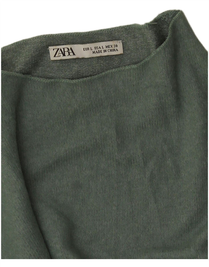 Zara Γυναικείο πουλόβερ με λαιμόκοψη UK 16 Large Green