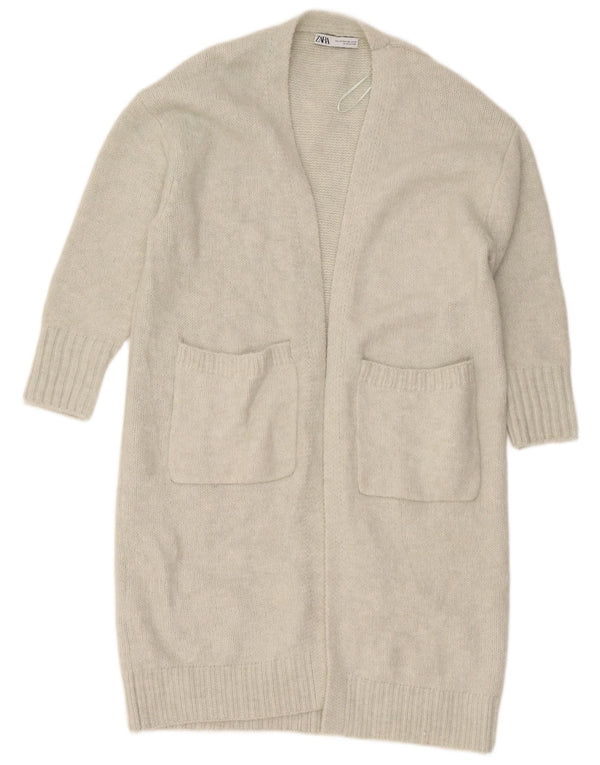 Zara Γυναικείο Longline ανοιχτό πουλόβερ UK 6 XS Grey Polyester