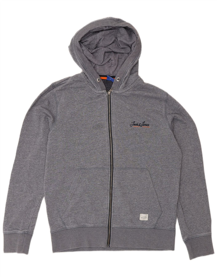 Ανδρικό πουλόβερ Jack & Jones με φερμουάρ με κουκούλα με μεσαίο γκρι πολυεστέρα