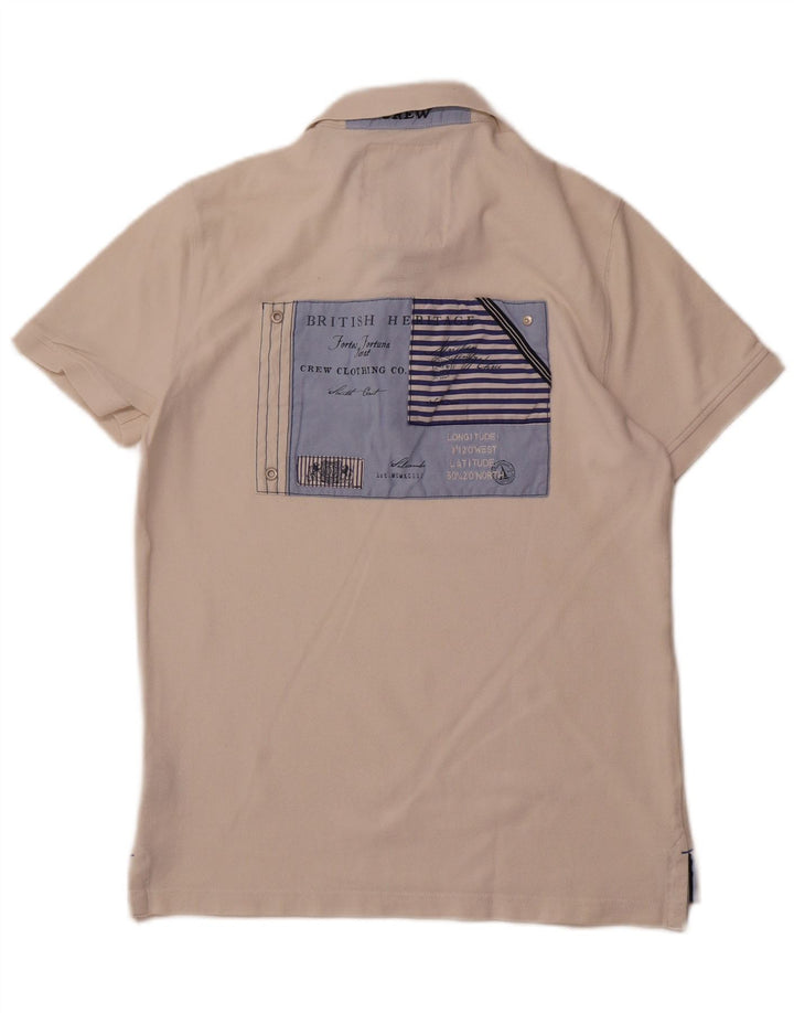 CREW CLOTHING Ανδρικό γραφικό πουκάμισο πόλο μεσαίο λευκό βαμβακερό