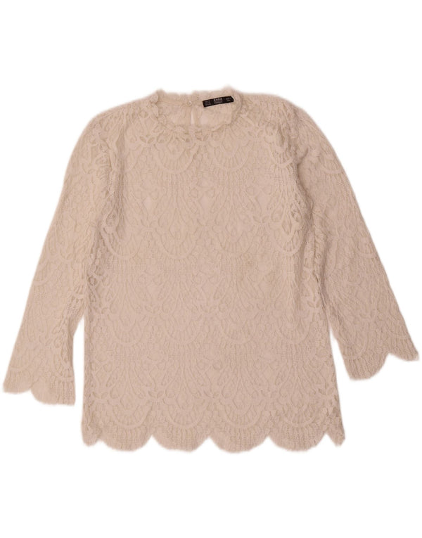 Zara γυναικεία μπλούζα με 3/4 μανίκια τοπ 10 Small White Paisley