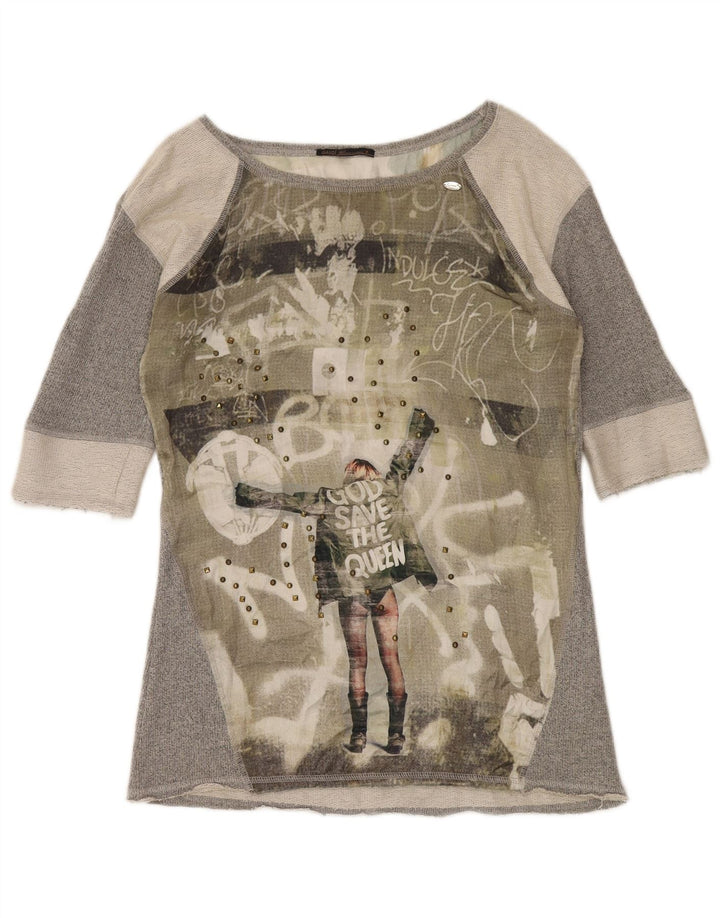 Γυναικεία γραφική μπλούζα Gaudi Top UK 18 XL Grey Colourblock Polyester