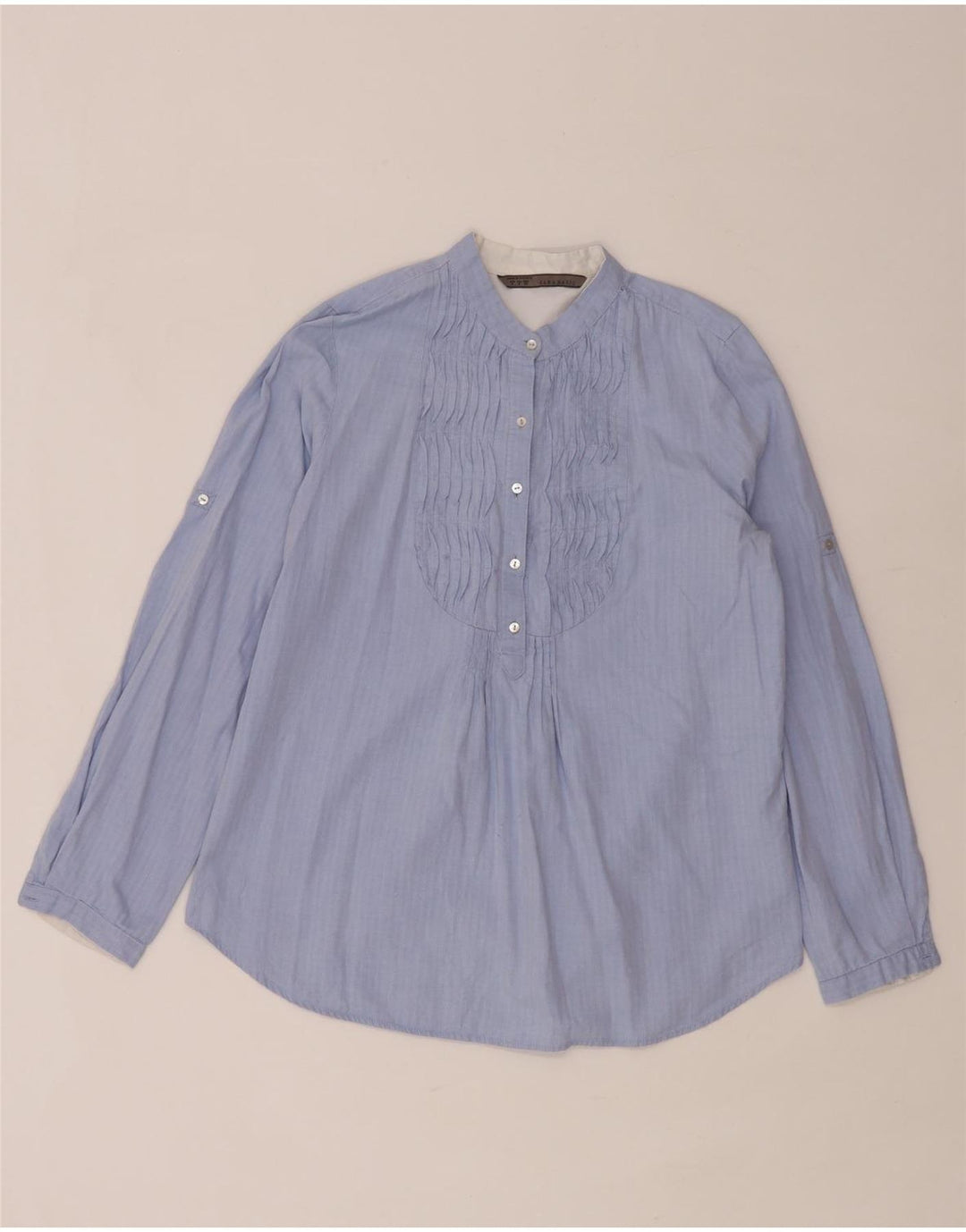 Zara Γυναικείο πουλόβερ πουκάμισο UK 10 Small Blue από βαμβακερό ψαροκόκκαλο