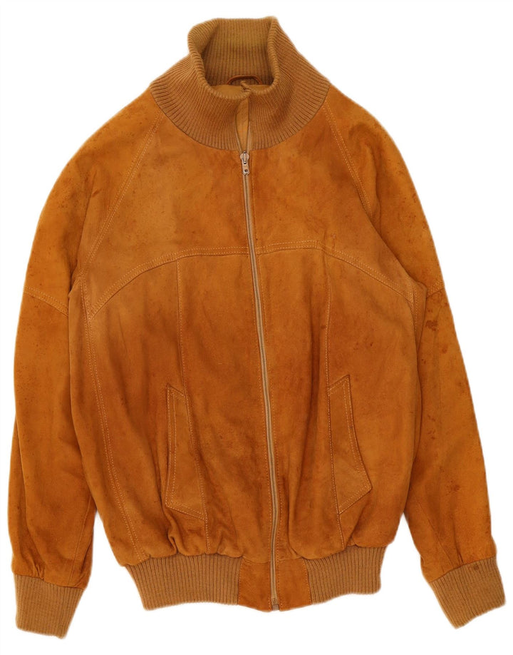 Vintage Ανδρικό Suede Bomber Jacket IT 50 Large Beige Leather