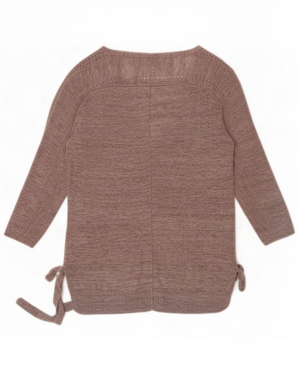 Fat Face Womens 3/4 Sleeve V-Neck Jumper Sweater UK 8 Small Brown Flecked