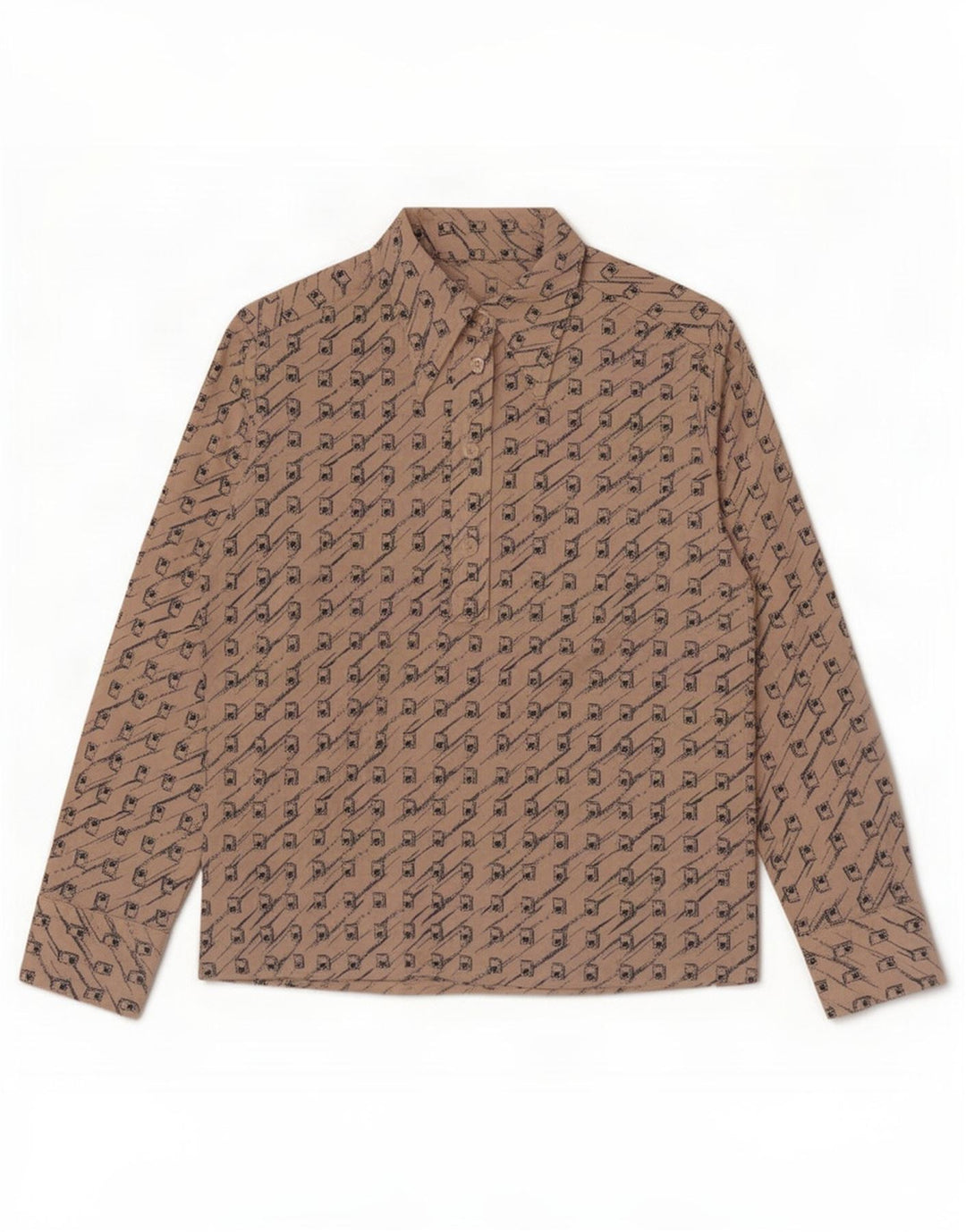 Vintage γυναικείο πουλόβερ πουκάμισο UK 12 Medium Beige γεωμετρικό