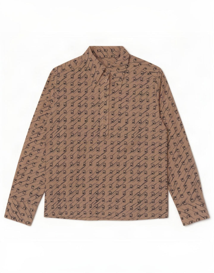 Vintage γυναικείο πουλόβερ πουκάμισο UK 12 Medium Beige γεωμετρικό