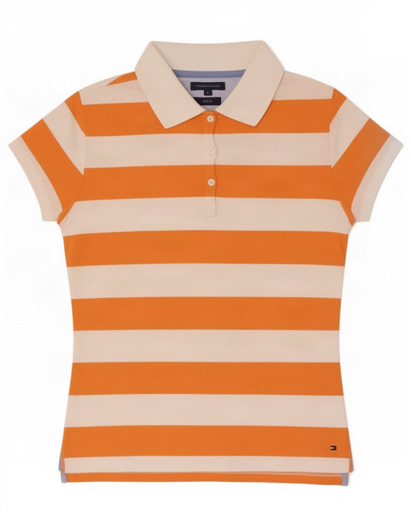 Tommy Hilfiger Γυναικείο μπλουζάκι πόλο UK 14 μεγάλο πορτοκαλί ριγέ βαμβακερό