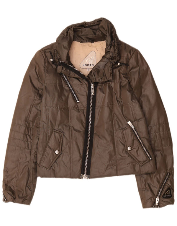 Hogan Womens Padded Jacket IT 42 Medium Brown Polyester