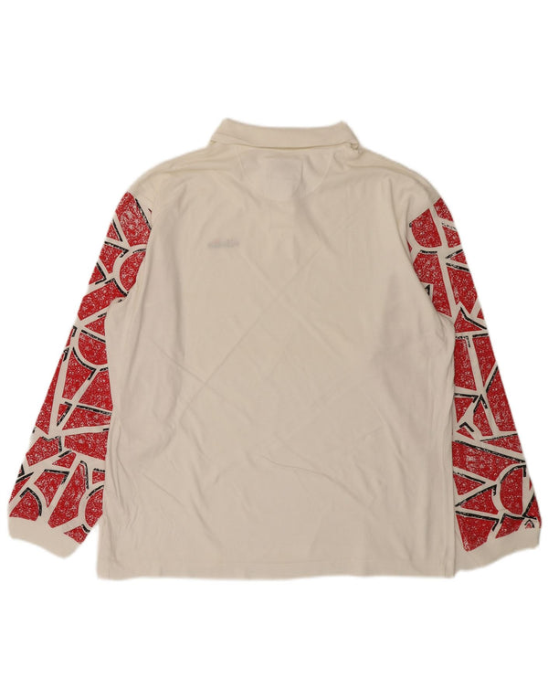 ELLESSE Mens Long Sleeve Polo Shirt IT 50 Medium White Geometric Cotton