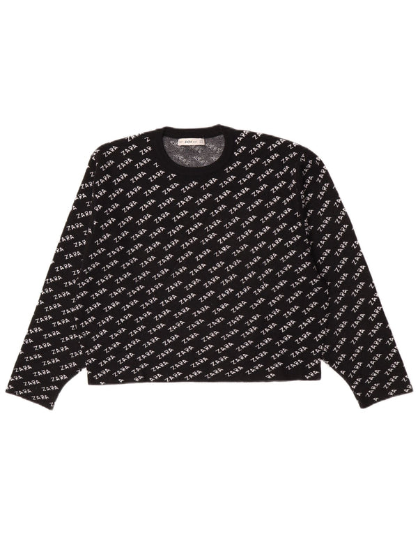 Γυναικείο πουλόβερ Zara Graphic Crew Neck Jumper UK 14 Medium Black