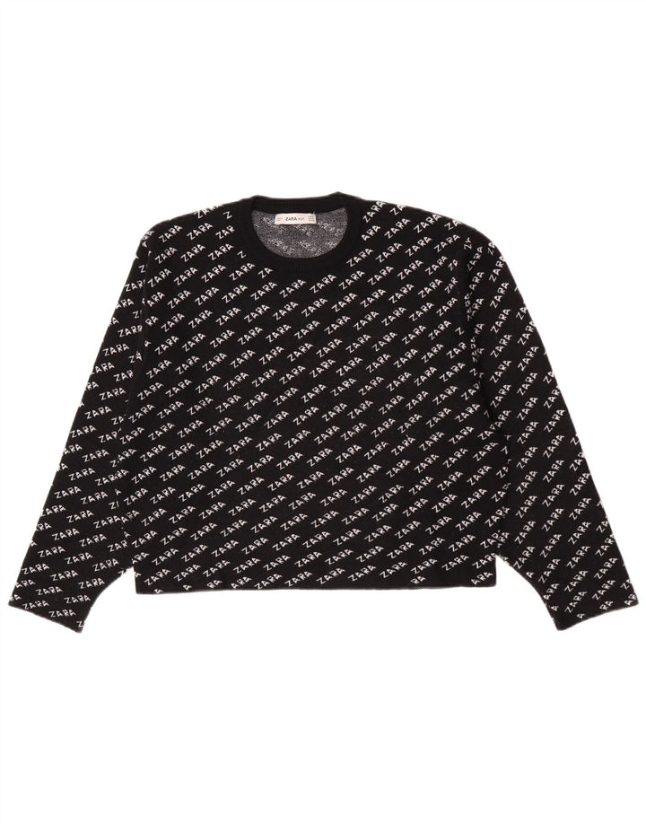 Γυναικείο πουλόβερ Zara Graphic Crew Neck Jumper UK 14 Medium Black