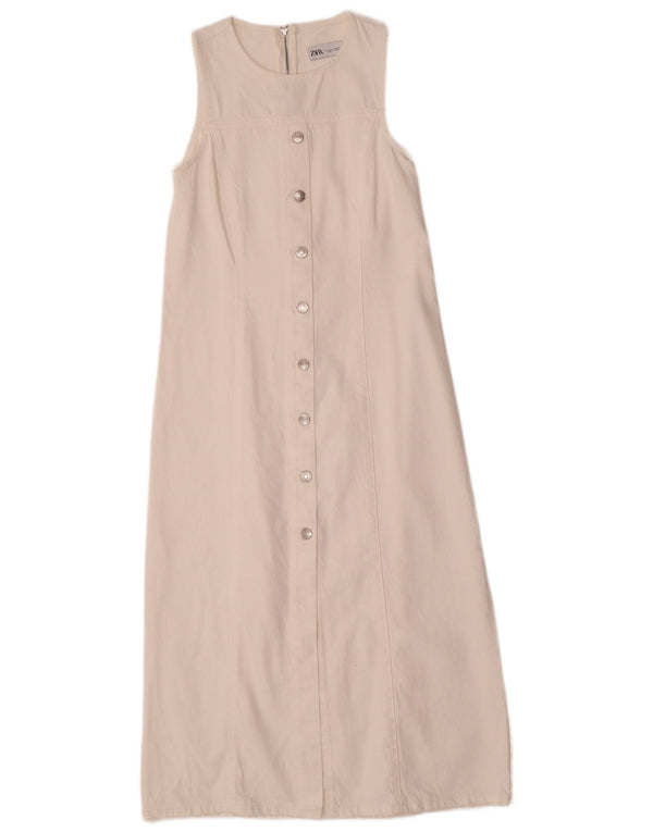 Zara Γυναικείο Αμάνικο Τζιν Φόρεμα UK 8 Small White