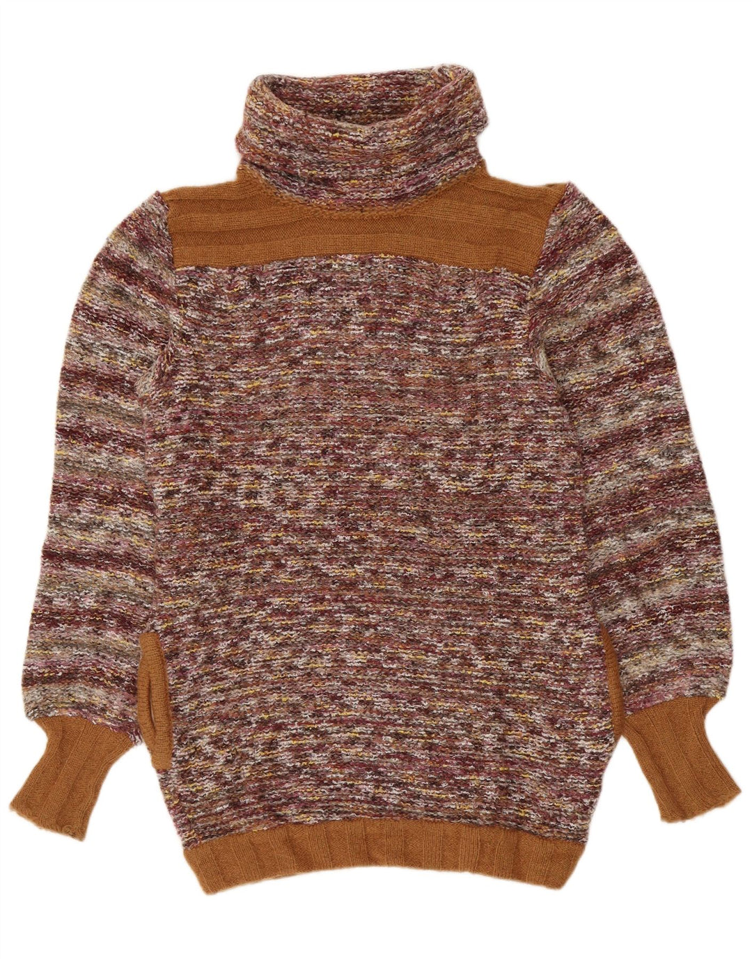 VINTAGE Γυναικείο πουλόβερ με ρολό λαιμόκοψη UK 14 μεσαία πολύχρωμα ριγέ
