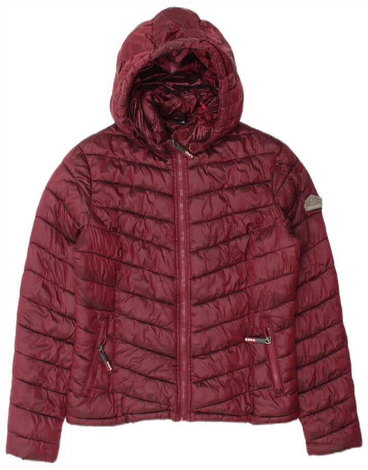 Superdry γυναικείο μπουφάν με κουκούλα με επένδυση UK 14 Medium Burgundy Nylon