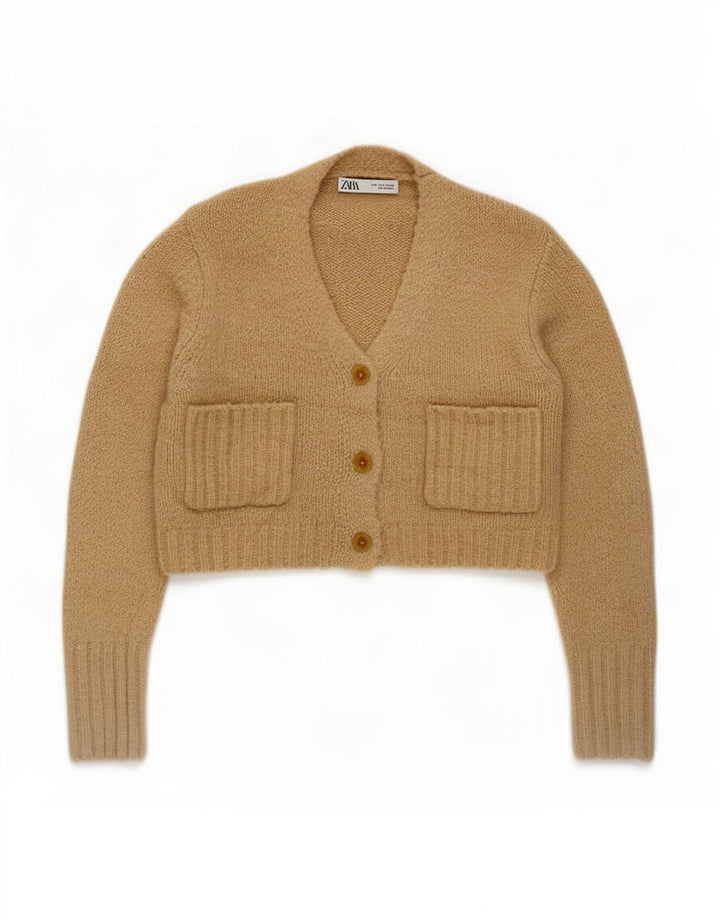 Zara Γυναικεία Ζακέτα Crop UK 10 Small Beige Polyester