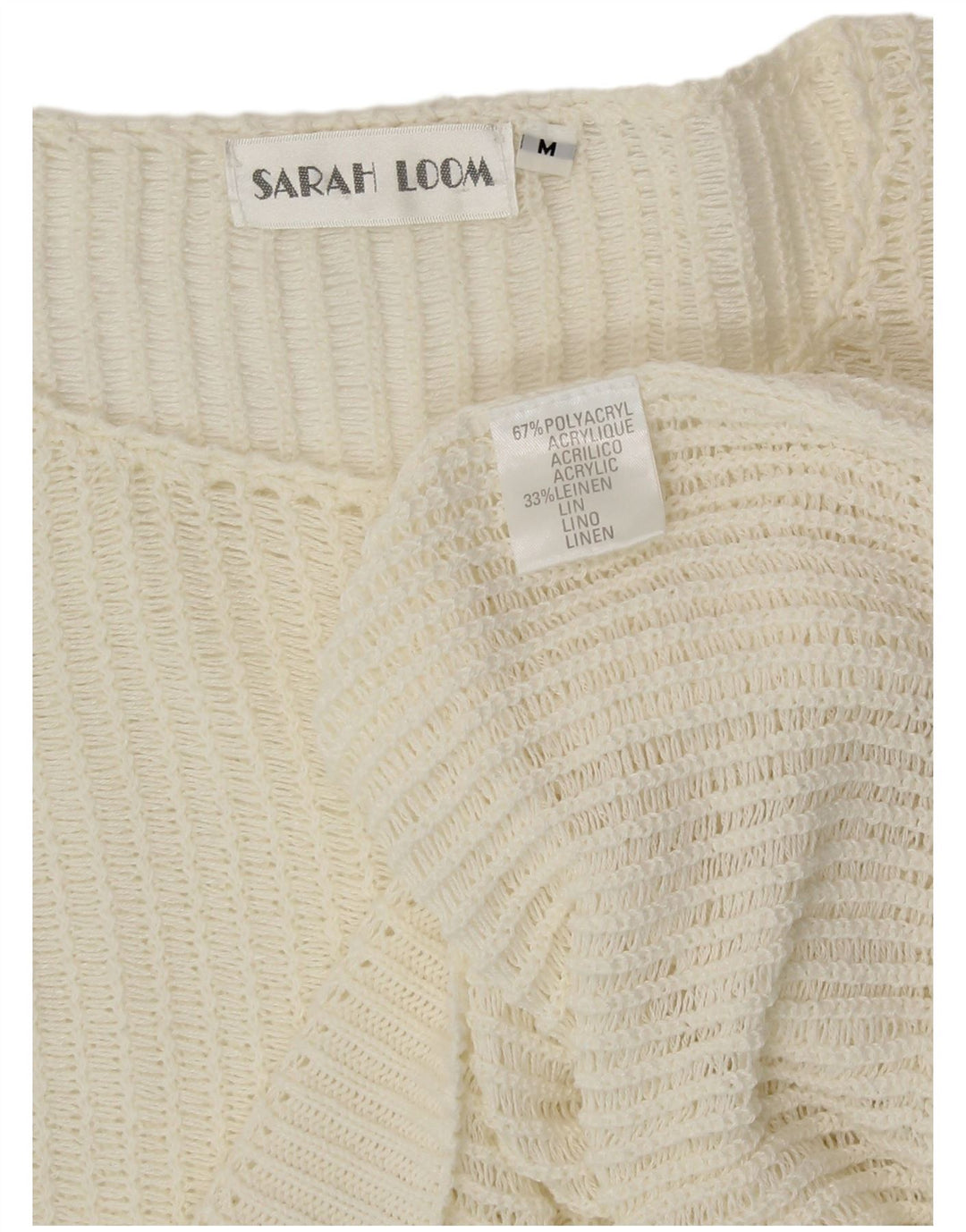 VINTAGE Γυναικείο Crop Boat Neck Jumper πουλόβερ UK 14 Medium Off White