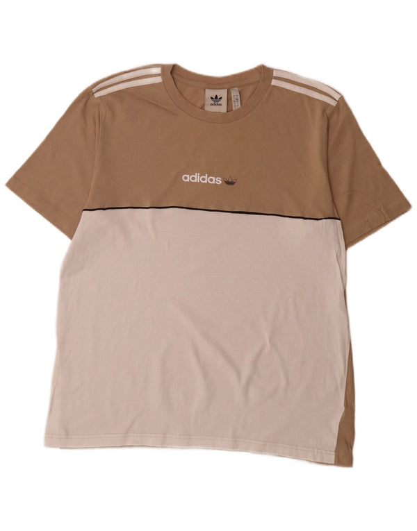 Ανδρικό γραφικό T-Shirt Adidas Top Large Beige Colourblock Βαμβακερό
