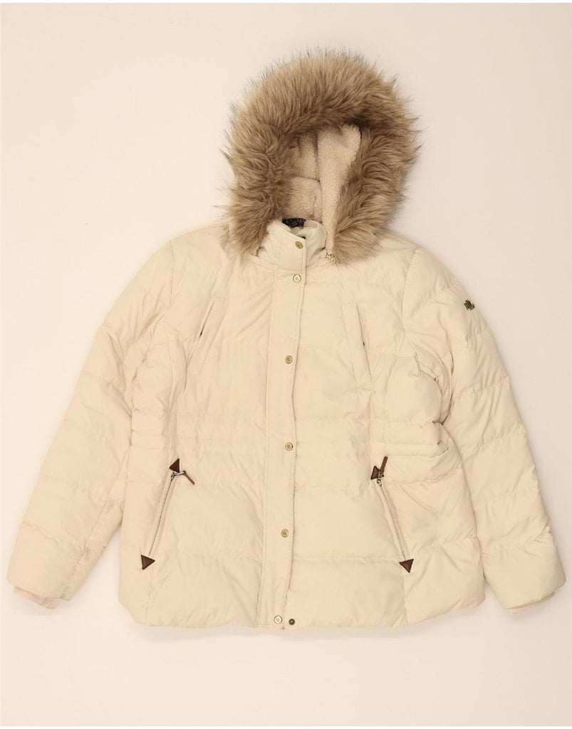 RALPH LAUREN Womens Hooded Padded Jacket UK 18 XL Beige Polyester Vintage Ralph Lauren and Second-Hand Ralph Lauren from Messina Hembry 