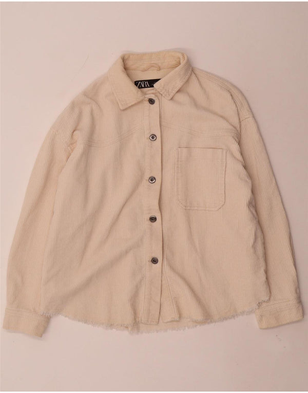 Zara Γυναικείο υπερμεγέθη κοτλέ πουκάμισο UK 10 Small Off White Βαμβακερό