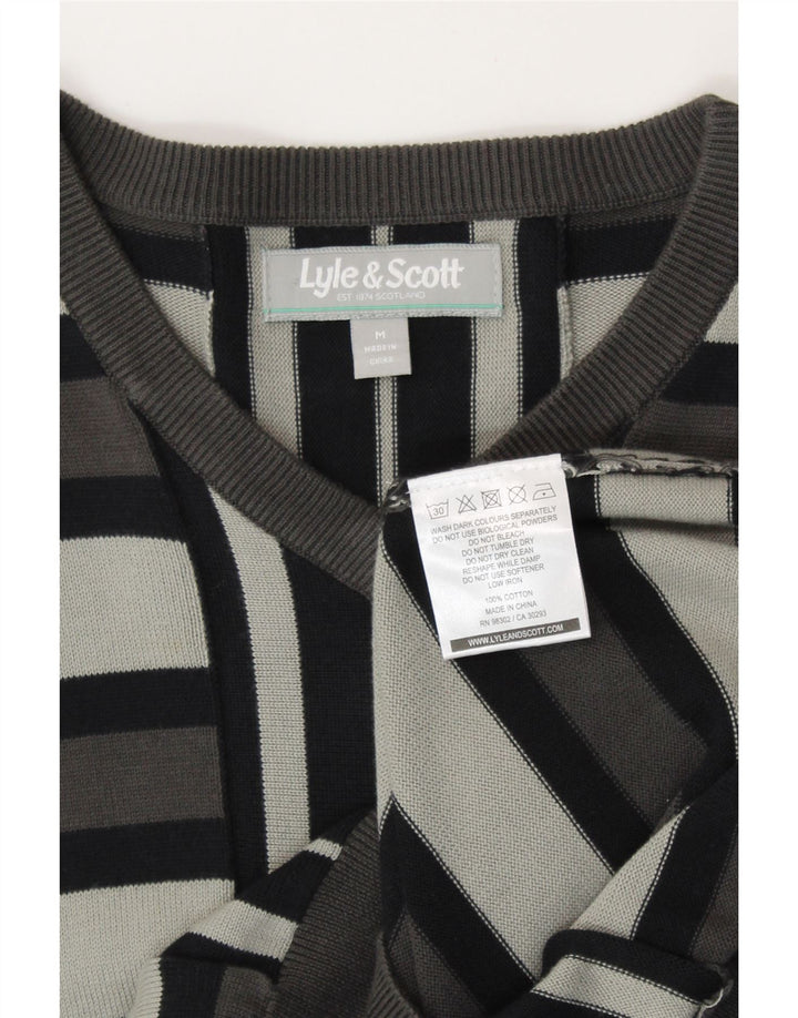 LYLE & SCOTT Ανδρικό πουλόβερ με λαιμόκοψη σε μεσαίο γκρι βαμβακερό ριγέ