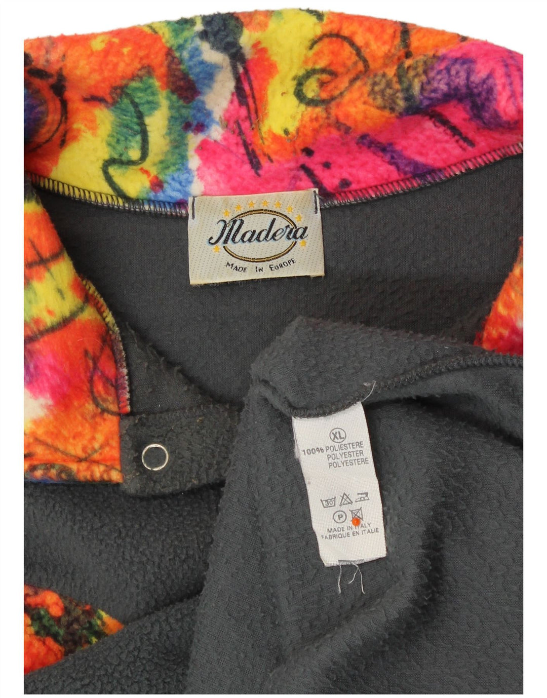 VINTAGE Ανδρικό κουμπιά λαιμό Fleece Jumper XL Grey Colourblock Πολυεστέρας