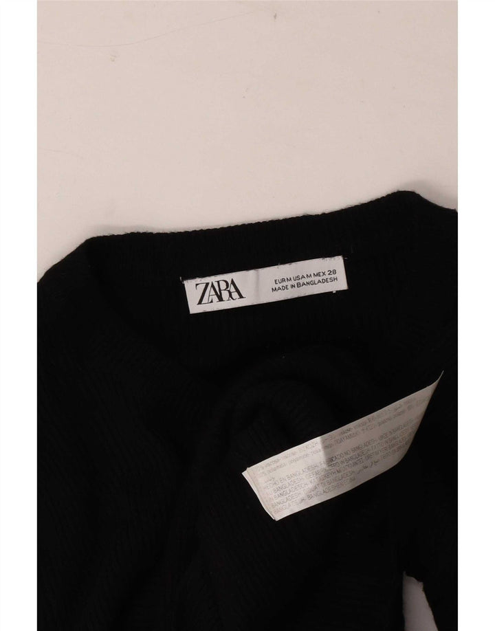 Zara Γυναικείο Crop Top μακρυμάνικο UK 12 μεσαία μαύρη βισκόζη
