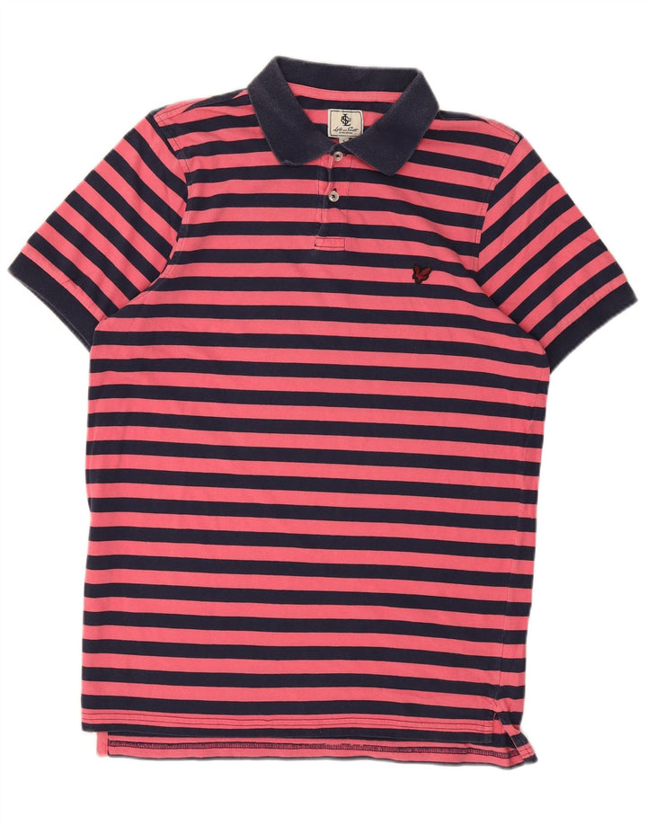 LYLE & SCOTT Mens Polo Shirt Small Pink Striped Cotton