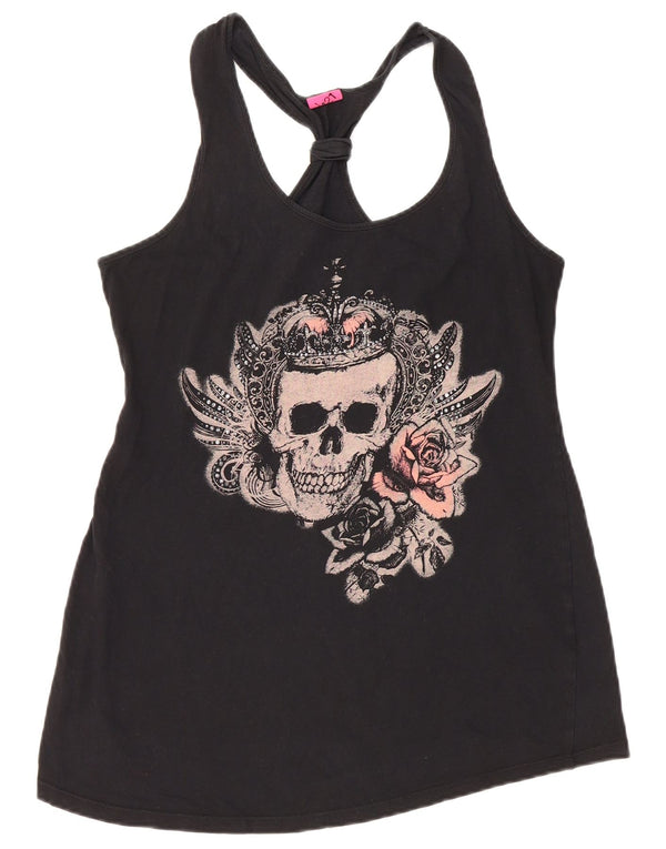 Γυναικείο γραφικό γιλέκο VINTAGE UK 12 μεσαίο μαύρο βαμβακερό